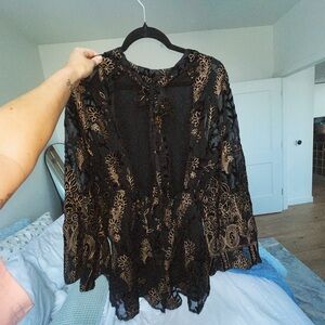 High neck backless long sleeve romper with gold detail